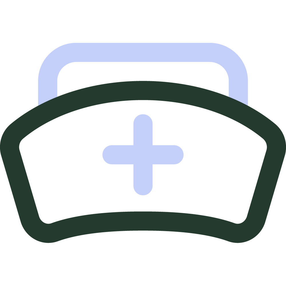 Icon einer Pflegekraft mit Haube und Kreuz-Symbol